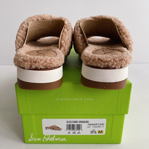 ✨New SAM EDELMAN Alice Faux Fur Slide Sandals Camel Shearling 8.5M - Picture 6 of 9